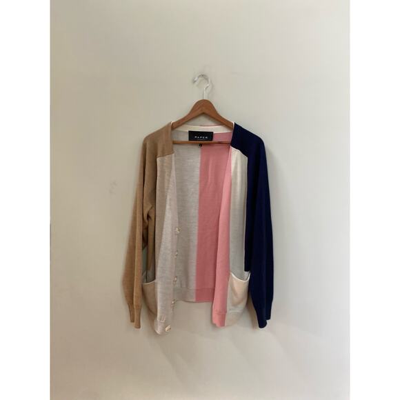 Anthropologie Paper London Dolly Striped Cardigan Sz Small Color Blocked Preppy - Picture 2 of 8